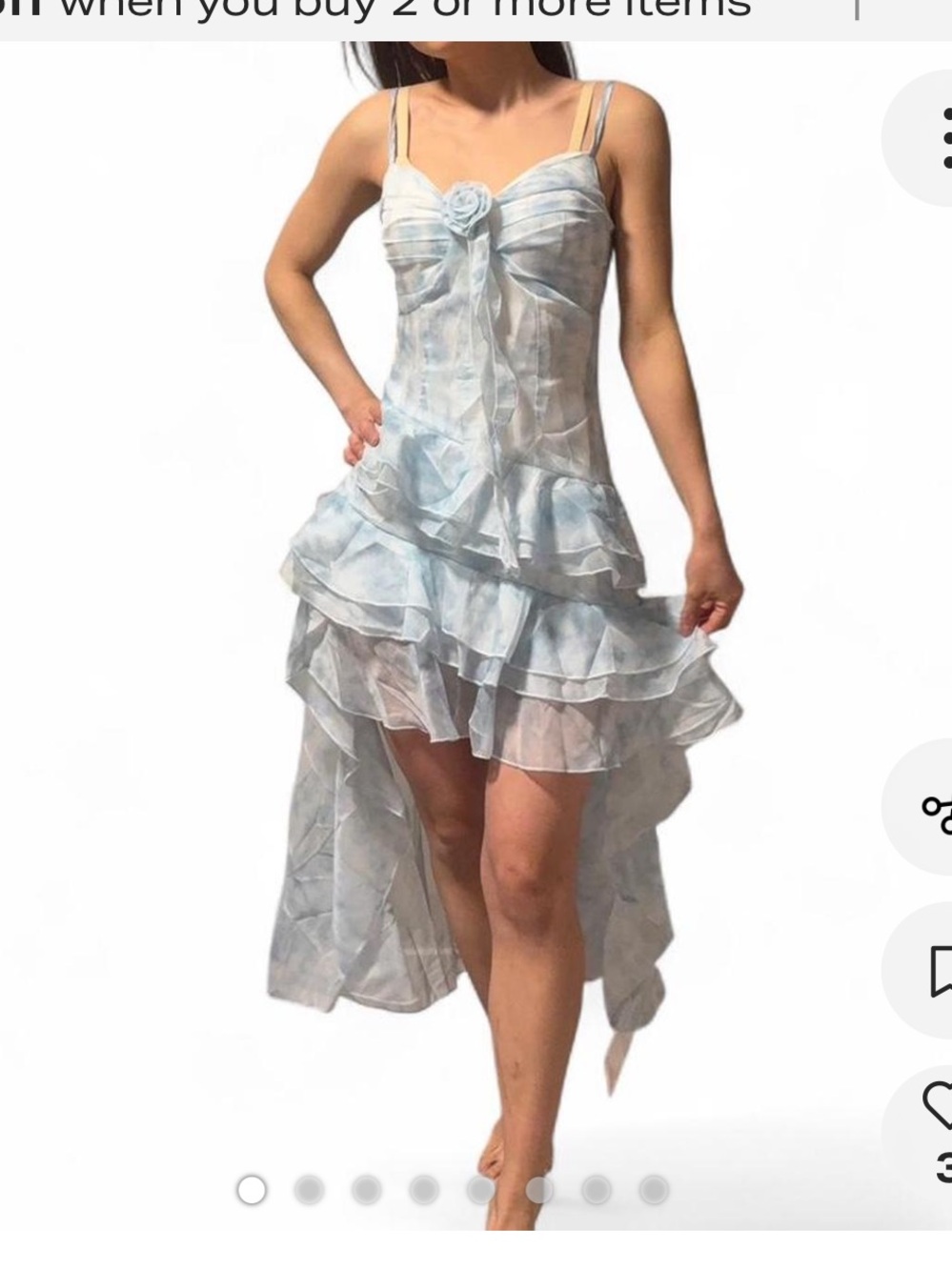Light Blue Tiered High-Low Midi Dress with Rose Detail